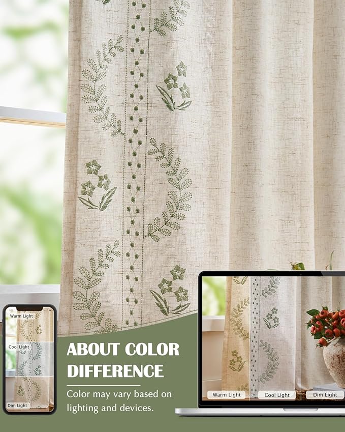 jinchan Belrose Lined Linen Blend Curtains Floral Curtains - Image 8