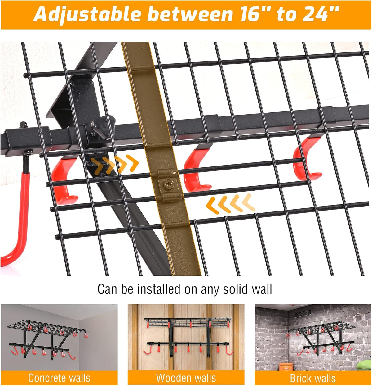 PLKOW Garage Wall Shelving with Bike Hooks, Adjustable Storage Rack