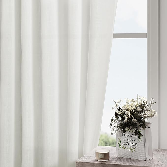 Linen Off White Curtains 120 inch Extra Long - Image 3