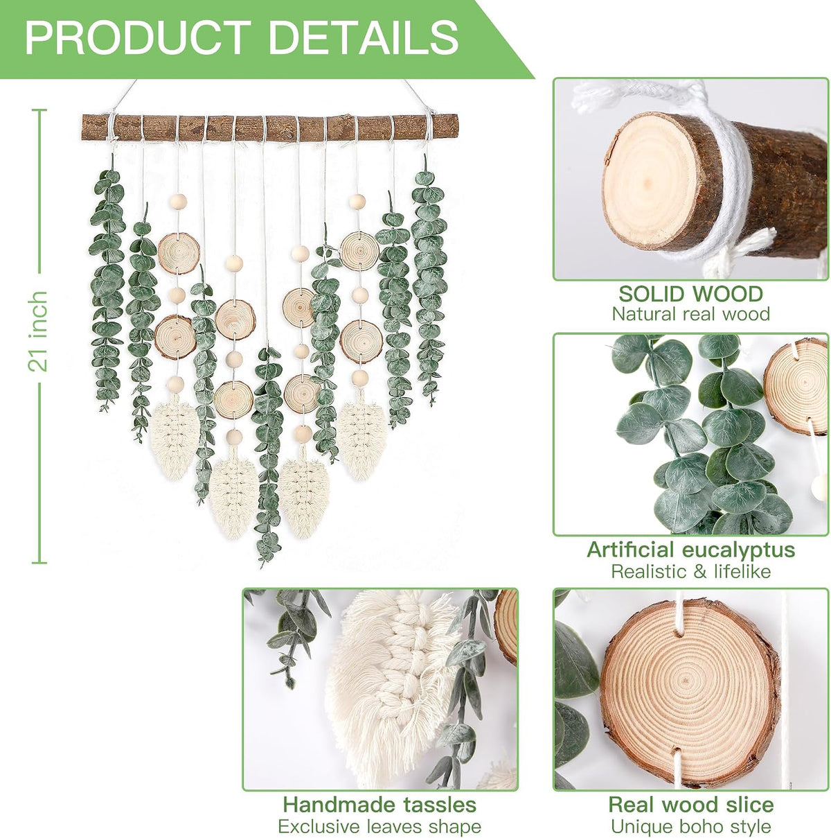 Sggvecsy 21’’ Eucalyptus Wall Hanging Decor Artificial Eucalyptus Plant Fake Greenery Leaves Boho Wall Decor with Wooden Stick for Bedroom Bathroom Kitchen Rustic Farmhouse Home Living Room Decoration