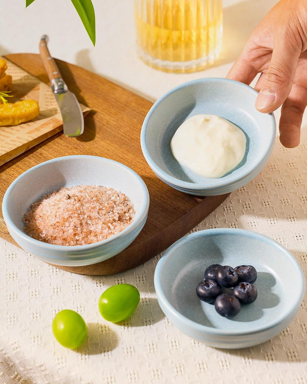 famiware Ceramic Soy Sauce Dish, 3oz Dipping Bowl Set of 6, Light Blue