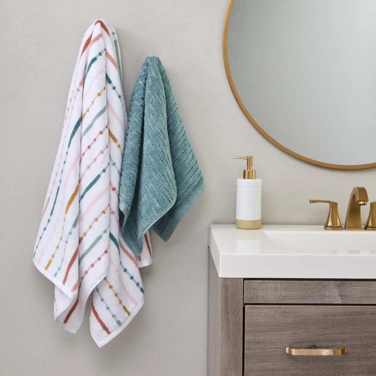 SKL Home CloudSoft/Modesto Stripe Bath Towel Set, 6-Piece, Teal/Multi