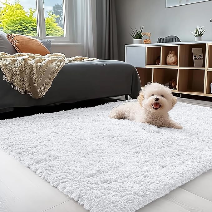 OLANLY 3x5 Machine Washable Small Bedside Rug, Soft Fluffy Shaggy Rugs by OLANLY