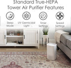 Crane Air Purifier with True HEPA Filter, UV Light, 250 Sq Feet Coverage, Timer Function, Sleep Mode, Washable Particle Filter, EE-5067