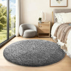 Ophanie Round Rug 5Ft Grey Circle Area Rugs, Fluffy Fuzzy Bedroom Carpet 5 Foot - Image 5