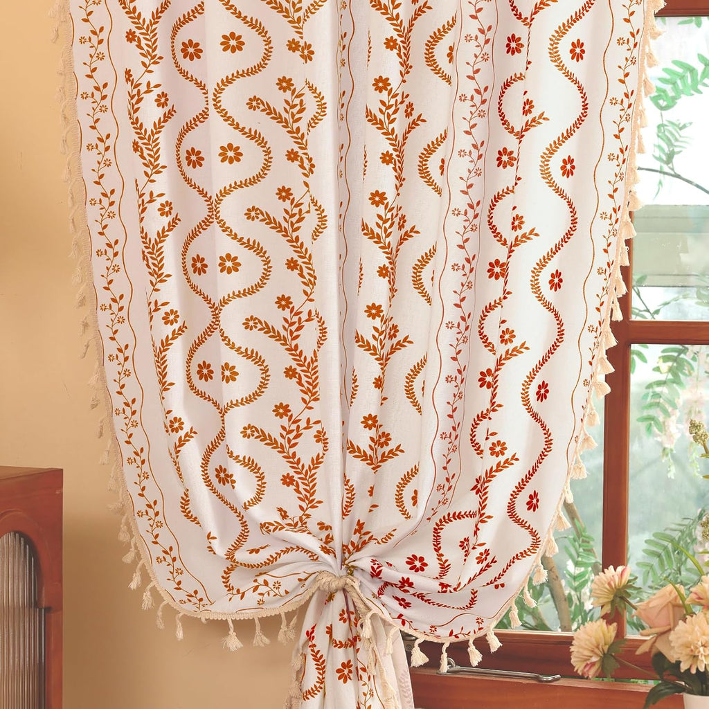 Beige Boho Curtains, Terracotta Curtains 84 Inches Long 2 Panels