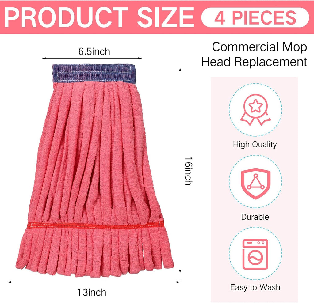 Lallisa 4 Pcs Microfiber Mop Heads Replacement Tube, Large, Red