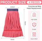 Lallisa 4 Pcs Microfiber Mop Heads Replacement Tube, Large, Red