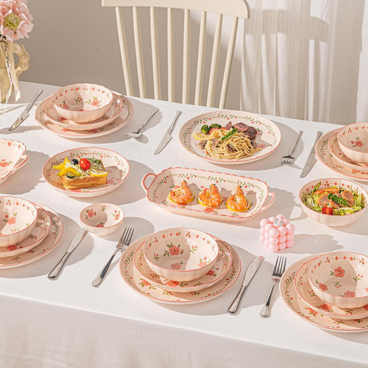 Ceramic Dinnerware Set, Series Kavara Ⅱ, (Pink Peach Blossom)