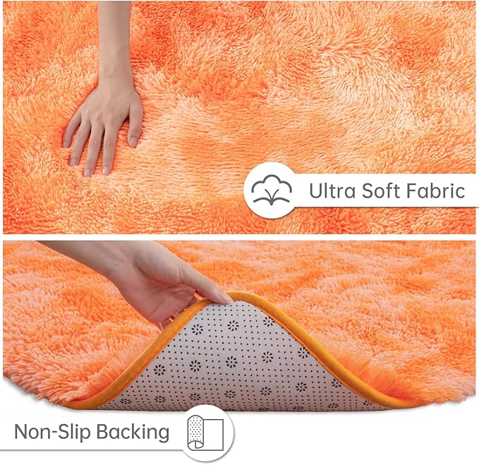 Goideal Fluffy Rug for Bedroom Living Room, 6x9 Orange Area Rugs, Faux Fur Shag - Image 6