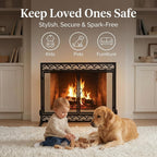 Plow & Hearth Scrollwork, 37" W X 30" H, Metal Fireplace Screen with Magnetic Hinged Doors, Spark Guard Cover, Stand Alone Wrought Iron Panel Fire Place Cover