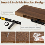 30 Inch Floating shelves for Wall, 8 Inch Deep, Invisible Brackets, Walnut