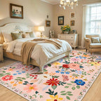 Area Rug Living Room Rugs: Floral 4x6 Washable Rug Vintage Soft Boho Non-Slip - Image 3