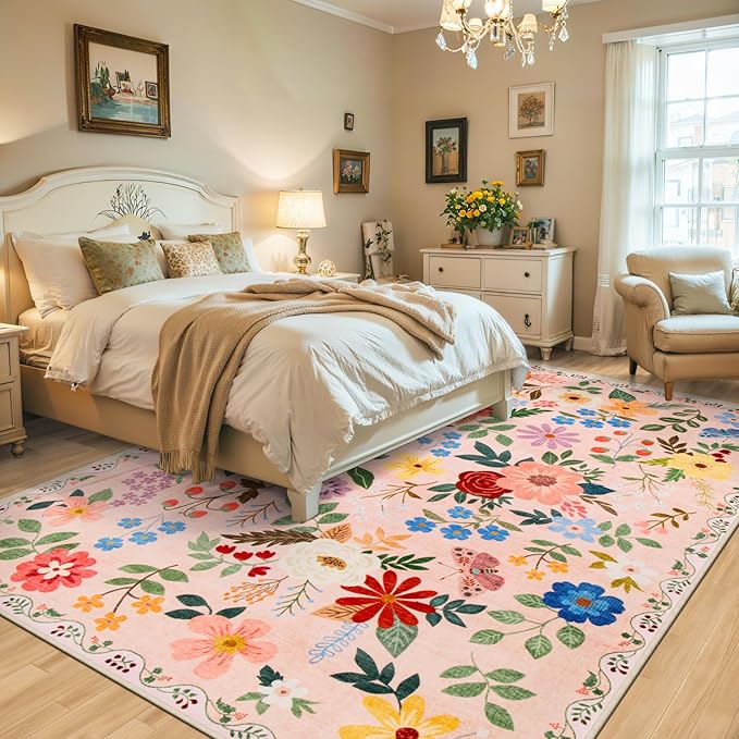 Area Rug Living Room Rugs: Floral 4x6 Washable Rug Vintage Soft Boho Non-Slip - Image 3