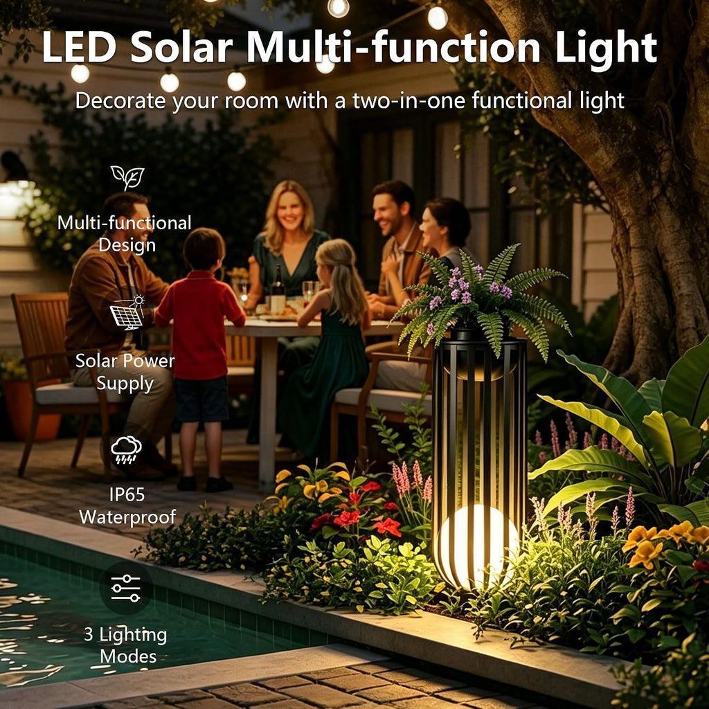 24'' Solar Outdoor Plant Stand,Black metal material with remote control