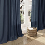 Nanspring Vintage Blue Linen Curtains 108 Inches Long - Image 6