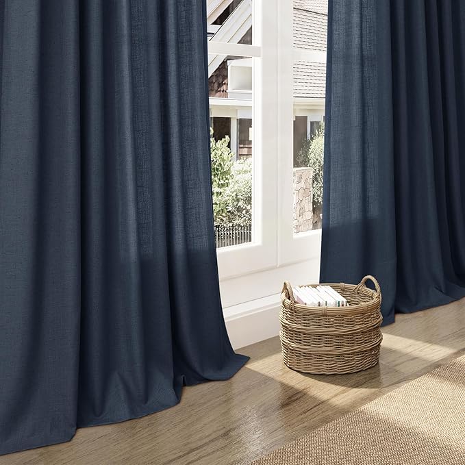 Nanspring Vintage Blue Linen Curtains 84 Inch Length 2 Panels Set - Image 6