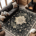 Area Rugs 7'x9' Washable Non-Slip, Floral Vintage Distress Print Pattern by RELEANY