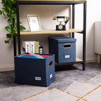 File Organizer Box - Set of 1 Collapsible Decorative Linen Filing Storage Hanging File Folders with Lids Office Cabinet Letter Size Navy Blue (14x9.3x10.8 inch)