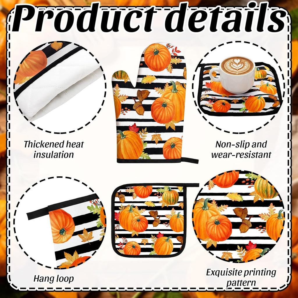 Fourluoo 10 Pcs Fall Kitchen Decor Hello Pumpkin Kitchen Accessories Set