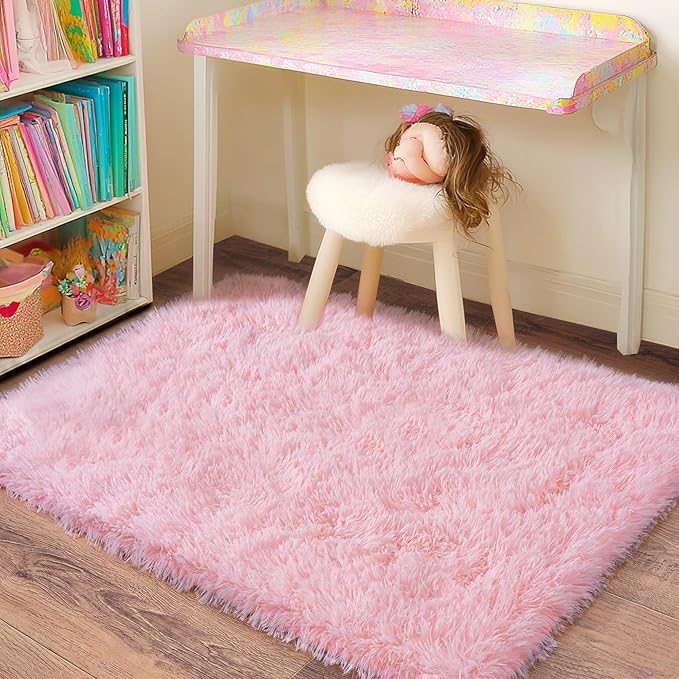Small Area Rug, 2x3 Pink Rug for Bedroom Shaggy Throw Rugs for Girls Room - Image 3