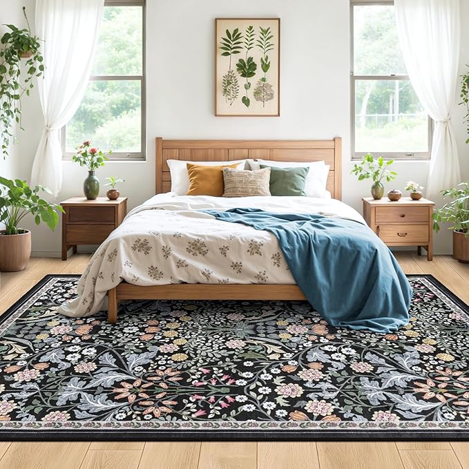 10x14 Area Rugs for Living Room: Floral Washable Rug Vintage Large Soft Boho - Image 3