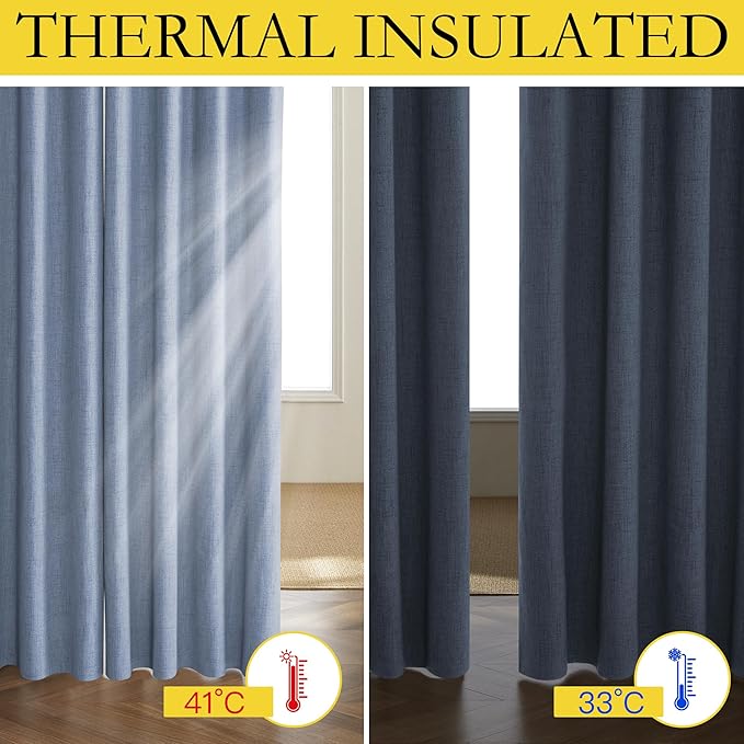 NICETOWN Stone Blue Vintage Linen 100% Blackout Curtains - Image 3