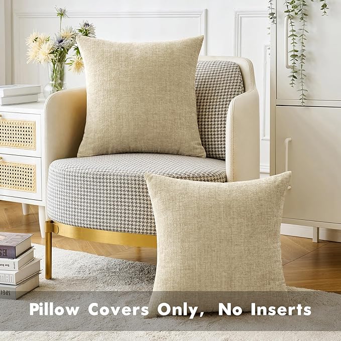 MIULEE Pack of 2 Beige Throw Pillow Covers 18x18 Inch Soft Chenille Pillow - Image 5