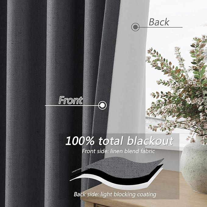 Guken 100% Blackout Curtains 102 Inch Length 2 Panels Set - Image 4