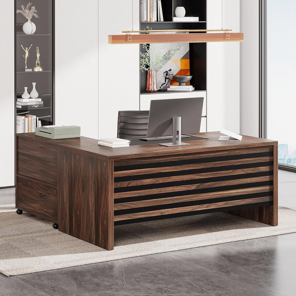 Tribesigns 62.2" L-Shaped Executive Desk with Mobile File Cabinet