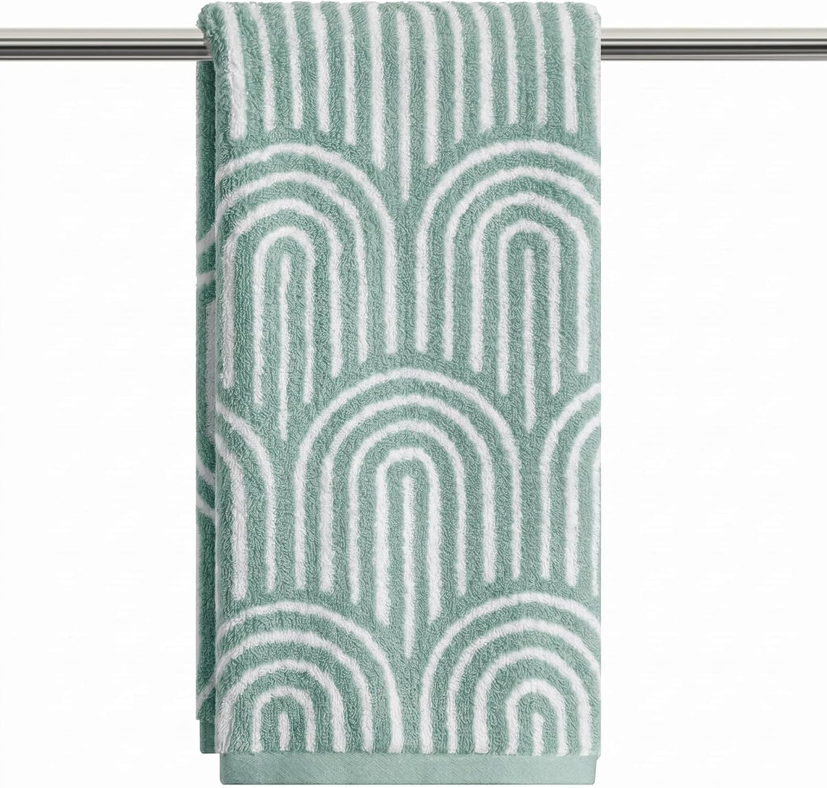 Artoid Mode 2 Pcs Beige Green Arched Stripes Jacquard Hand Towels for Bathroom, 100% Cotton Soft Absorbent Bathroom Decor Towels, 13.7 x 29.5 Inch