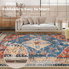 Area Rug 5x7 Washable Rug, Vintage Boho Medallion Rugs Non-Slip Soft Low Pile - Image 7