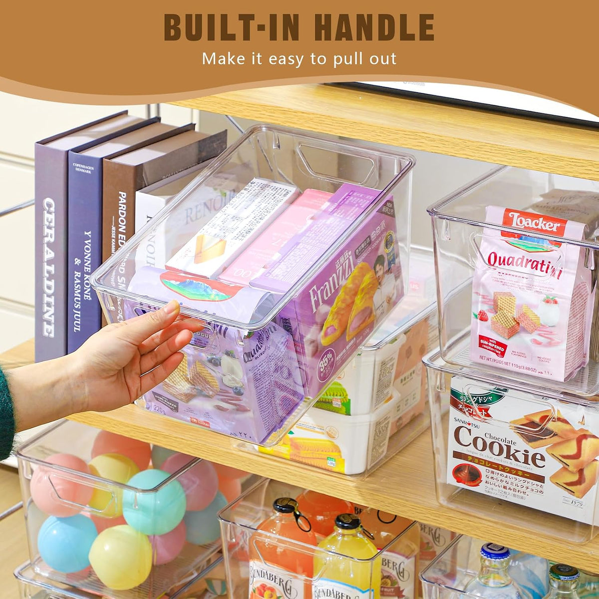 6 Pack Clear Storage Bins with Lids, 7 Quart Pantry Organizer Bins