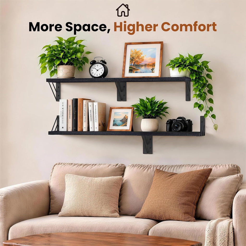 BAYKA Wall Mounted Black Floating Shelves for Wall (Set of 4, 16" Mixed)
