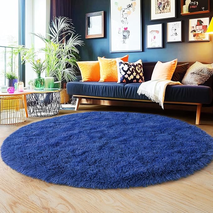 6‘x6’ Blue Round Rug for Bedroom, Ultra Soft Fluffy Circle Rug for Kids Girls - Image 9