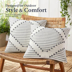 Mecatny Boho Outdoor Throw Pillow Covers 18x18 Set of 2 Grey & Cream White