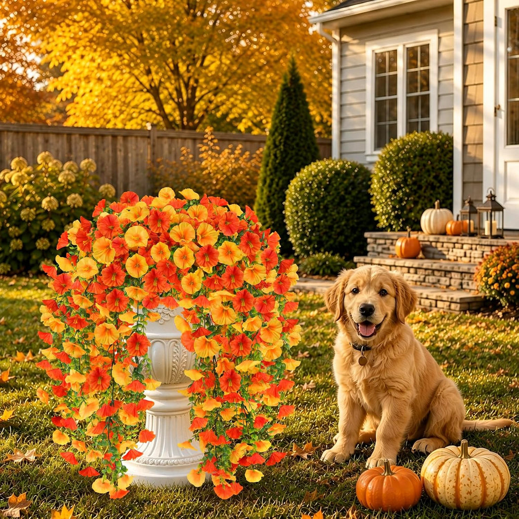 6Pcs Artificial Fall Hanging Flowers for Outdoors, Fake Autumn Plants