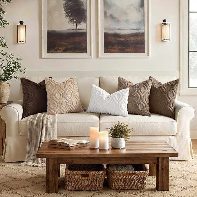 decorUhome Throw Pillow Covers 18x18 Inch Set of 2, Soft Plush Faux Wool Brown - Image 3