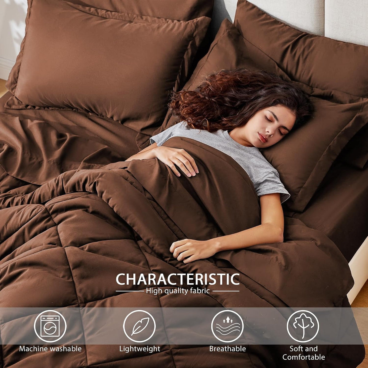 Love's cabin Full Comforter Set, 7 Pieces Bed in a Bag, Brown