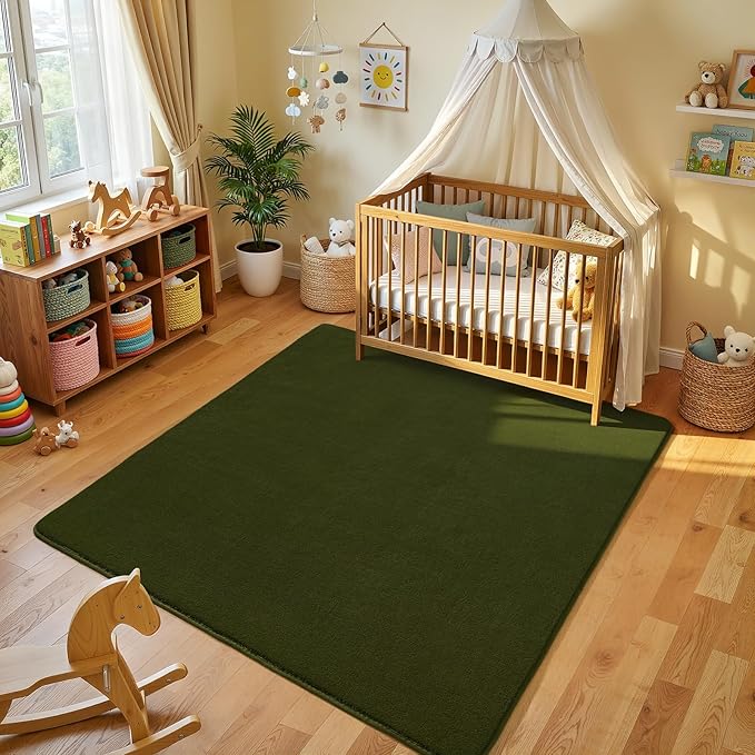 Amearea 5x5 Square Area Rugs for Bedroom Living Room, Olive Green Thickened - Image 2
