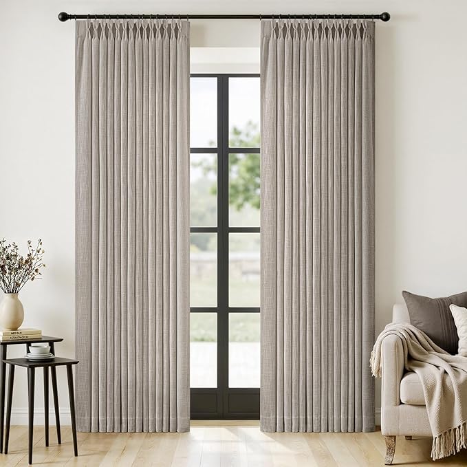 MIULEE Pinch Pleated Thick Linen Curtains 96 Inches Long 2 Panels by MIULEE