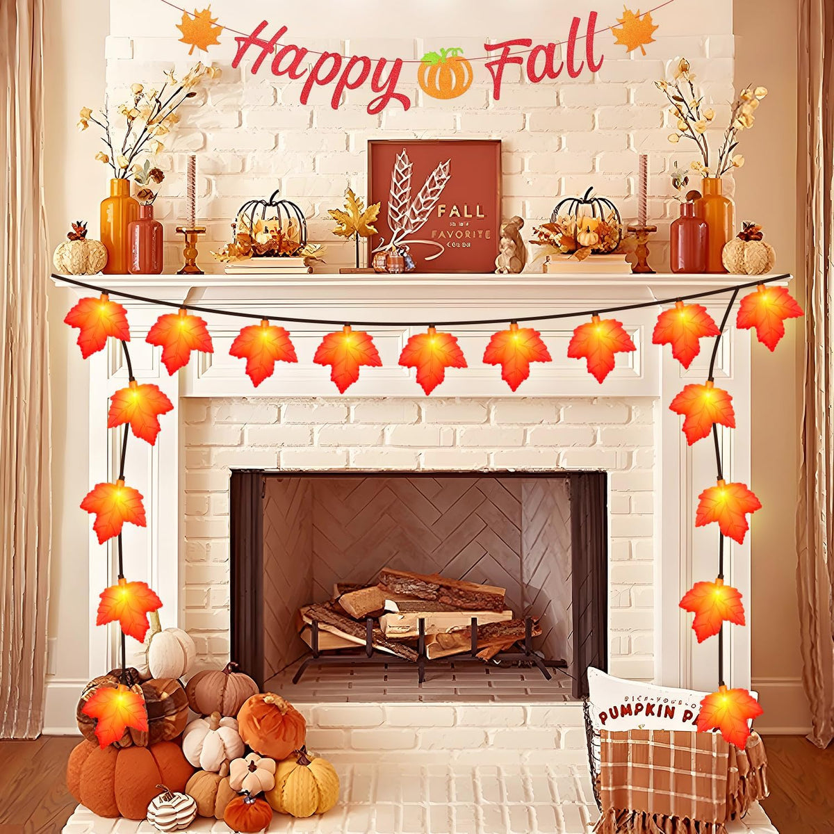 Fall Decor Maple Leaf String Lights, 8.5Ft Fall String Lights Plug In with 10 LED Orange Leaves Lights, Thanksgiving Lights Indoor Outdoor for Autumn Home Fireplace Harvest Thanksgiving Decorations