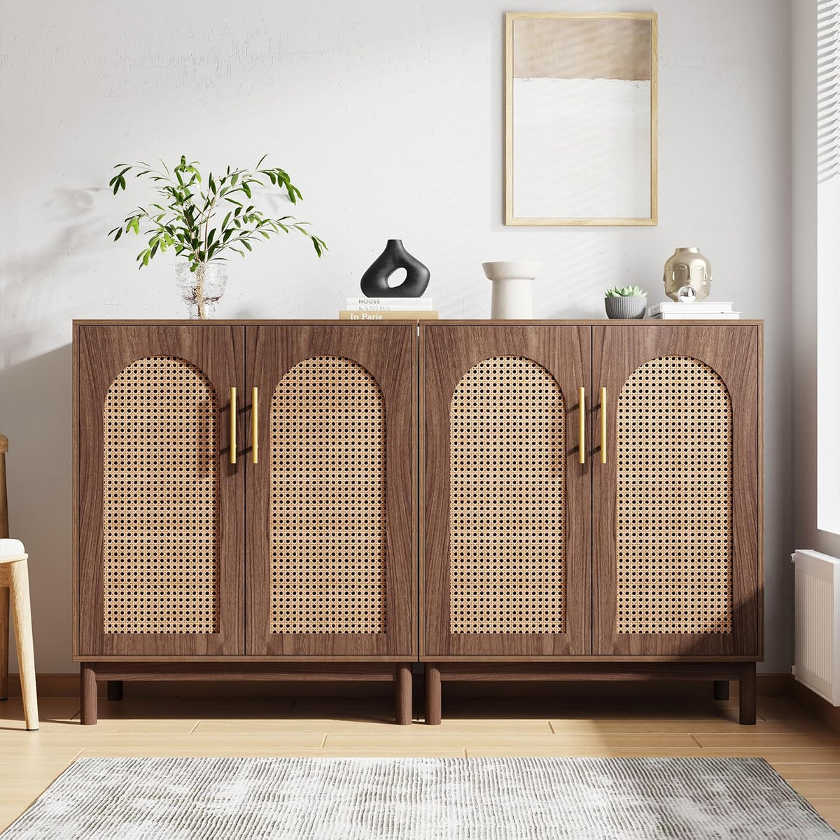 Tribesigns Set of 2 Rattan Sideboard, 59” Buffet Cabinet with Storage