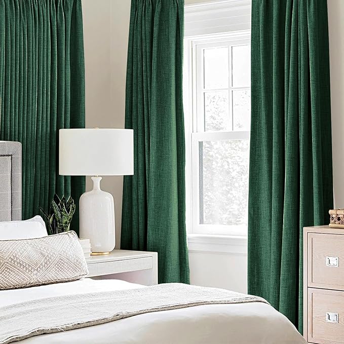 MIULEE Linen Curtains for Bedroom 100% Blackout Thermal Insulated Emerald Green - Image 2