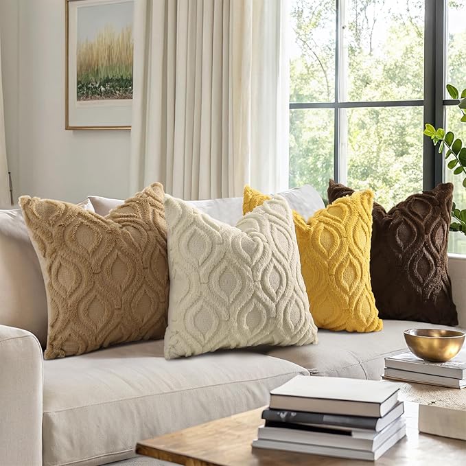 decorUhome Throw Pillow Covers 12x20 Inch Set of 2, Soft Plush Faux Wool Khaki - Image 2