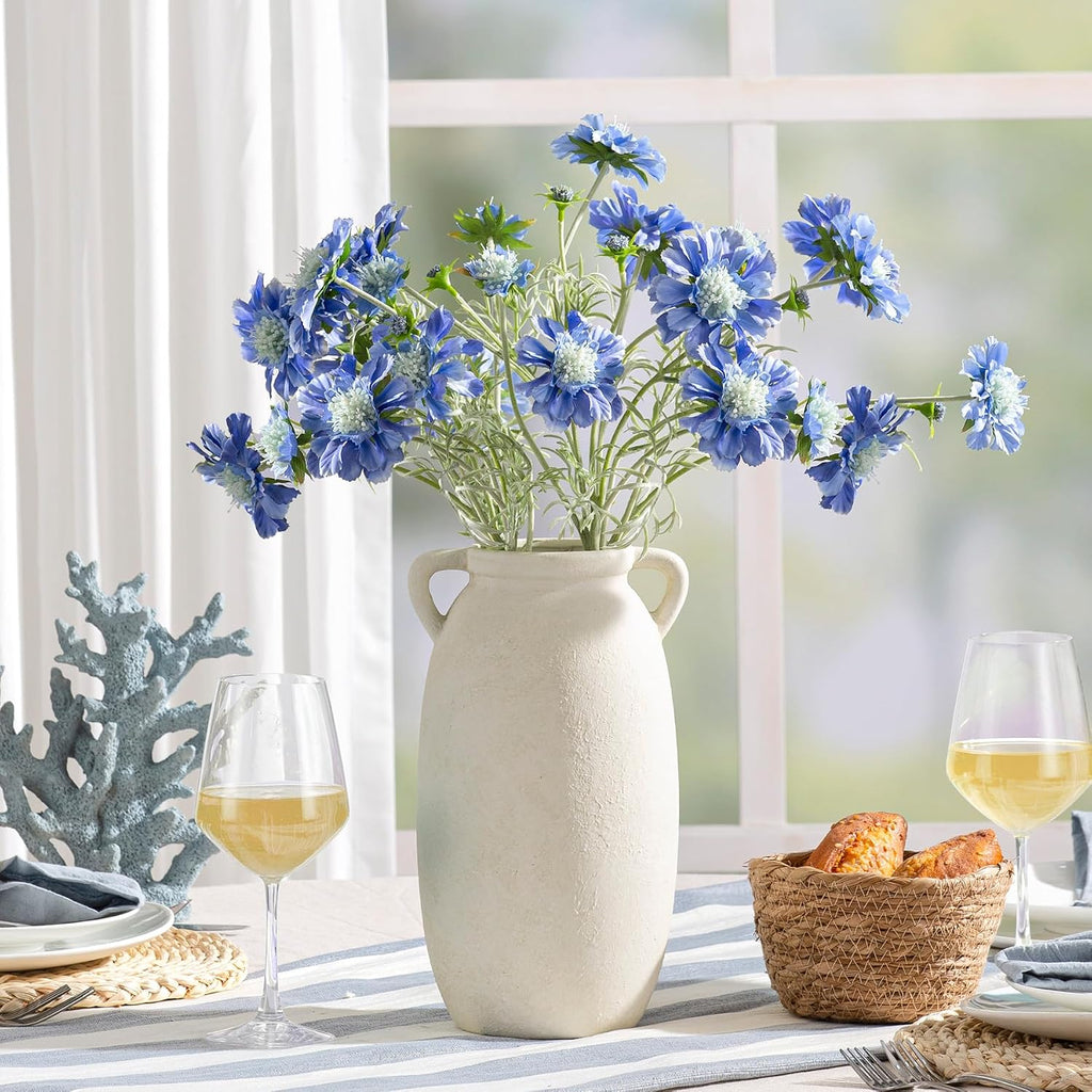 Dobbyby Ceramic Flower Vase 12 inch Farmhouse Rustic Vase Decorative Pottery Terracotta Tall Vases for Home Decor Table Mantle Fireplace Living Room Bathroom Wedding Centerpiece(Large-White)