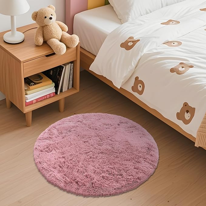 OLANLY Pale Pink Round Rugs for Bedroom - Image 3