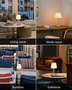 KDG Nickel Cordless Table Lamps Set of 2, Beige Fabric Shade Desk Lamp