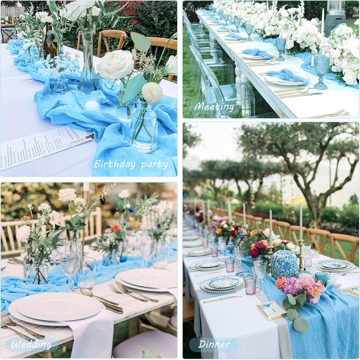 35x120 Inch Baby Blue Cheesecloth Table Runner Baby Shower Birthday Decor