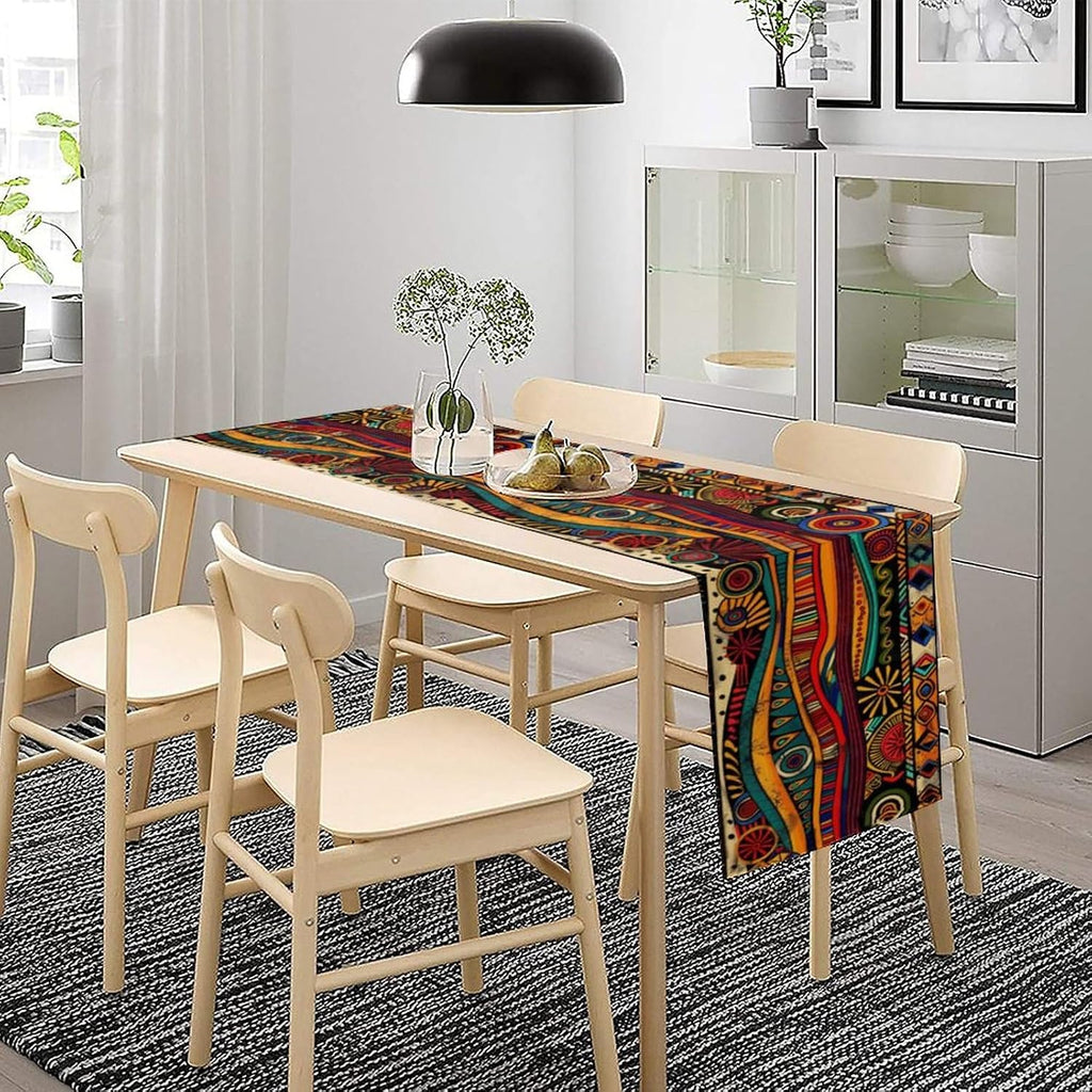 African Tribal Table Runner, African Mud Cloth Pattern Geometric Ethnic Traditional Table Center Decor for Home Kitchen Dining Patio Holiday Party Indoor Outdoor Table, 13x70 in